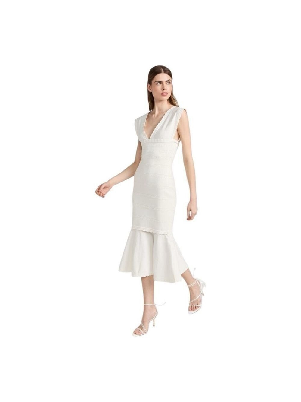 Victoria Beckham Cream Pointelle Sleeveless Midi Dress Size Small